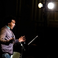 Lamn Sissay onstage at Manchester Town Hall