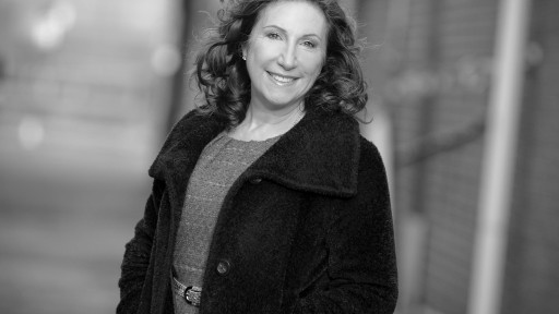 Script and screenwriter Kay Mellor in black and white