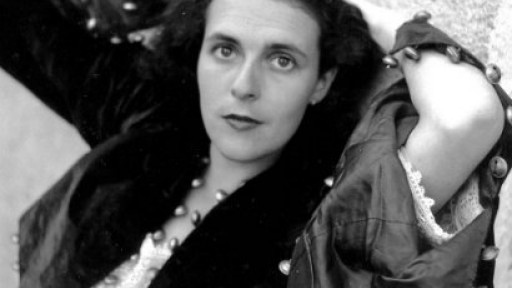 Black and white image of Leonora Carrington, taken from Joanna Moorhead's book cover