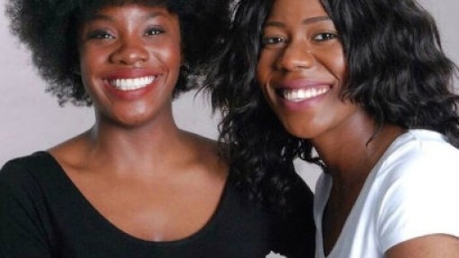 Head and shoulders image of authors Yomi Adegoke and Elizabeth Uviebinené standing together, smiling broadly