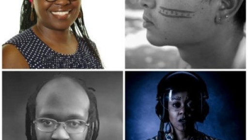 Collage of photos f headshots of the writers: Hirohisa Fukada, Jennifer Makumbi, Masimba Musodza and Keisha Thompson