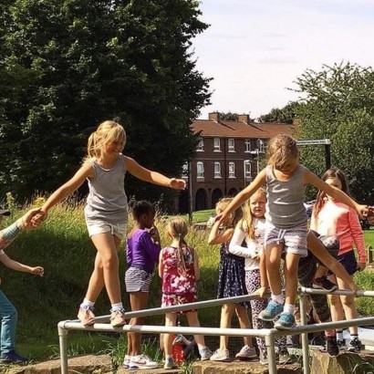 Children playing outside on a playground
