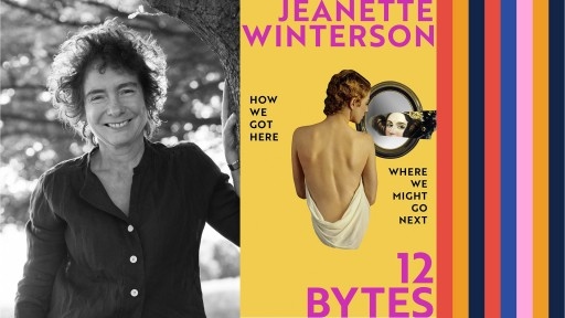 Image of author Jeanette Winterson and her book cover 12 Bytes