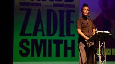 Zadie Smith reading on stage