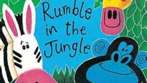 Colourful book sleeve for Rumble in The Jungle