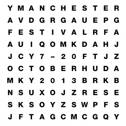 An image of the MLF 2013 brochure cover, a word puzzle in which the name and dates of the festival are hidden